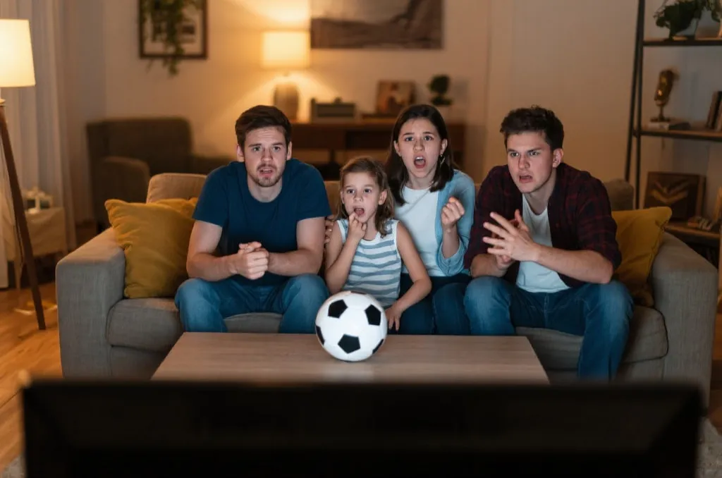 家庭客厅内因比赛与投注发生争执的场景